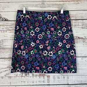 Womens Talbots Navy Blue Pink White Floral Chino Mini Skirt Stretch Pockets 4